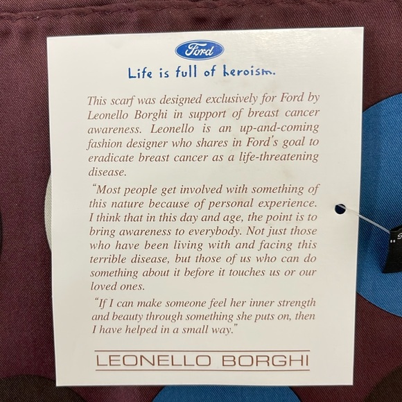 Breast Cancer Awareness Scarf Maroon Leonello Borghi Polka Dots by Ford 55x10.5” - Picture 16 of 16